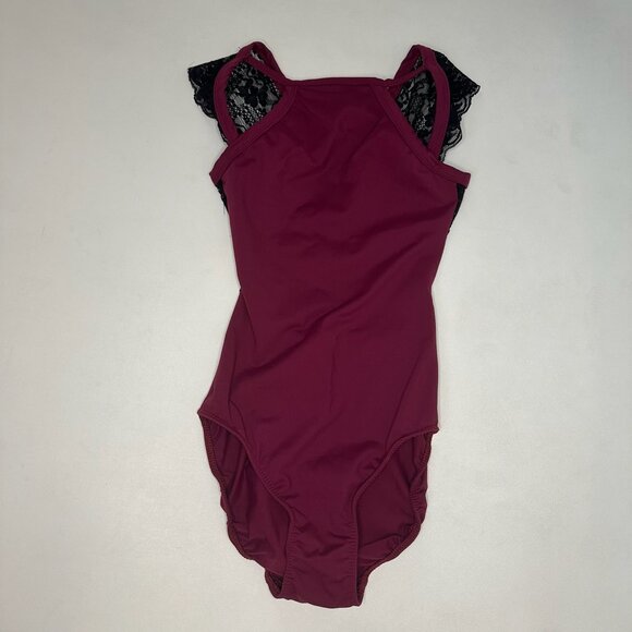 5 The Label Maroon Leotard With Black Lace Details Size Petite Adult - Picture 3 of 6